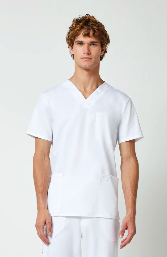 Cherokee Scrubs Men's 3-Pocket V-Neck Top White | scrub-supply.com