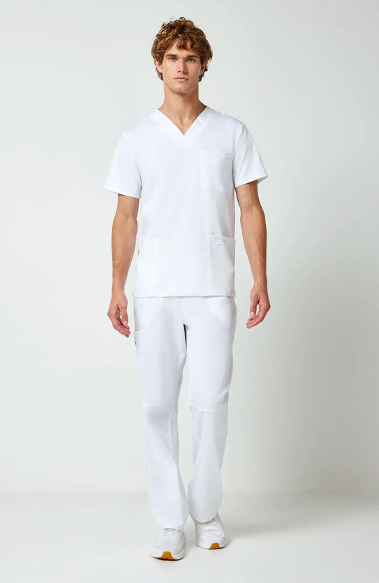 Cherokee Scrubs Men's 3-Pocket V-Neck Top White | scrub-supply.com