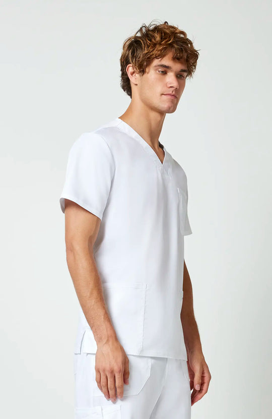 Cherokee Scrubs Men's 3-Pocket V-Neck Top White | scrub-supply.com