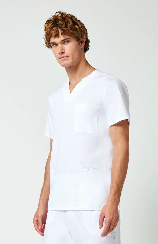 Cherokee Scrubs Men's 3-Pocket V-Neck Top White | scrub-supply.com
