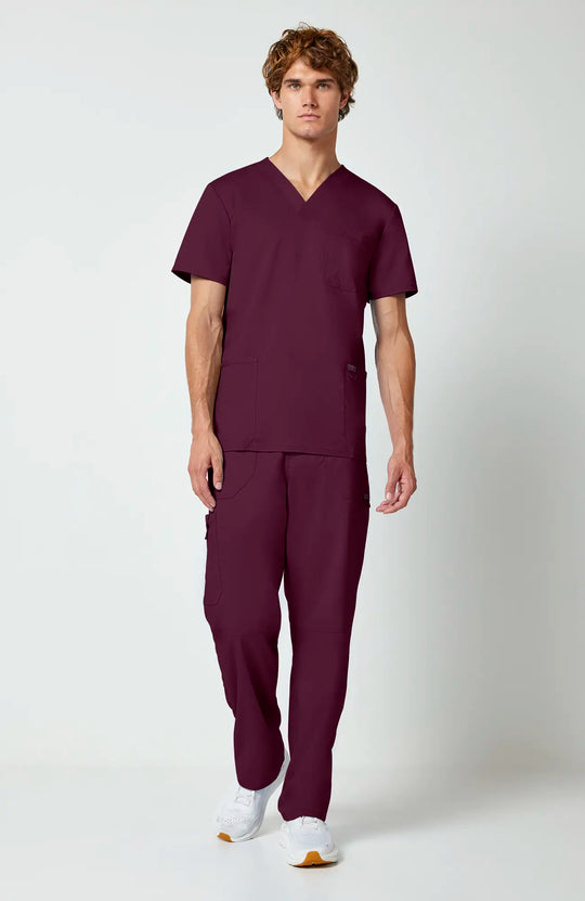 Cherokee Scrubs Men's 3-Pocket V-Neck Top Wine | scrub-supply.com