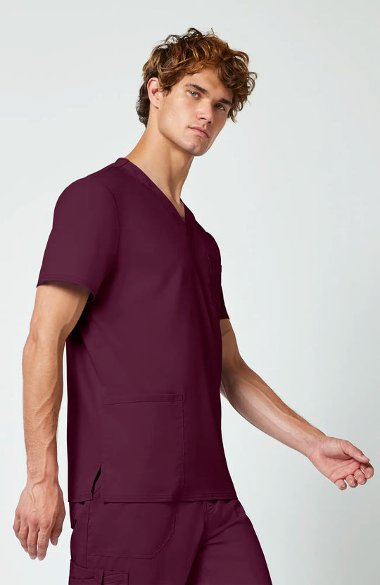 Cherokee Scrubs Men's 3-Pocket V-Neck Top Wine | scrub-supply.com