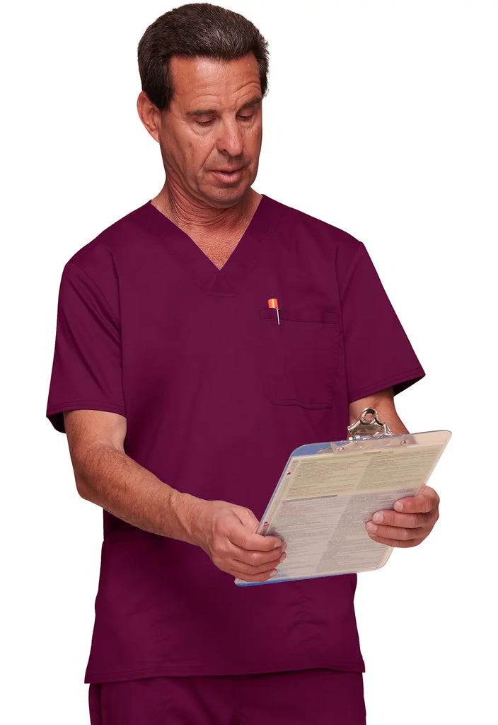 Cherokee Scrubs Men's V-Neck Top Wine | scrub-supply.com