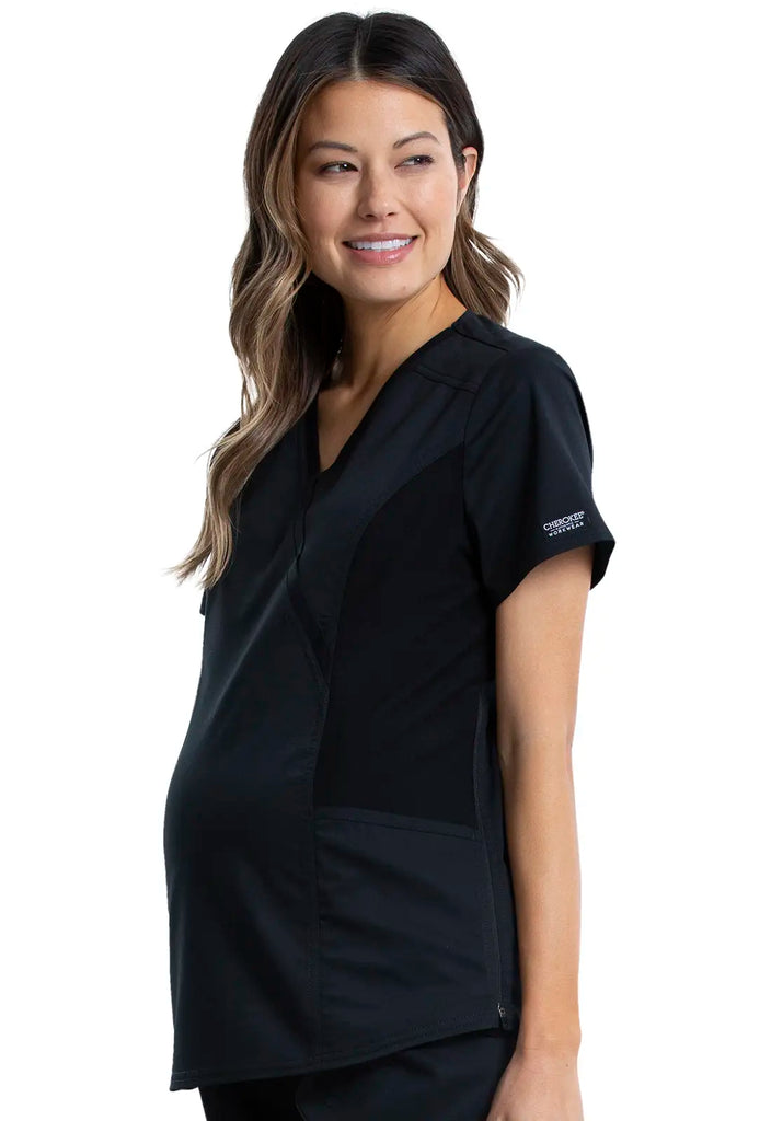 Cherokee Scrubs Maternity Mock Wrap Top Black | scrub-supply.com