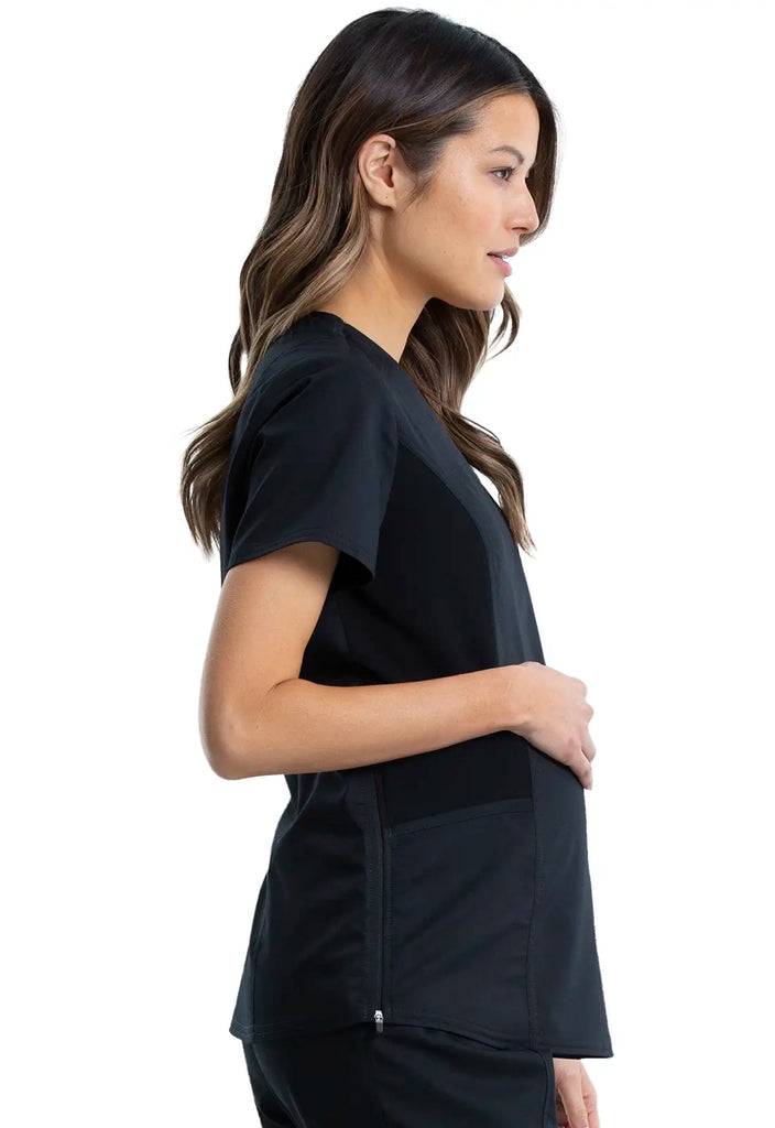 Cherokee Scrubs Maternity Mock Wrap Top Black | scrub-supply.com