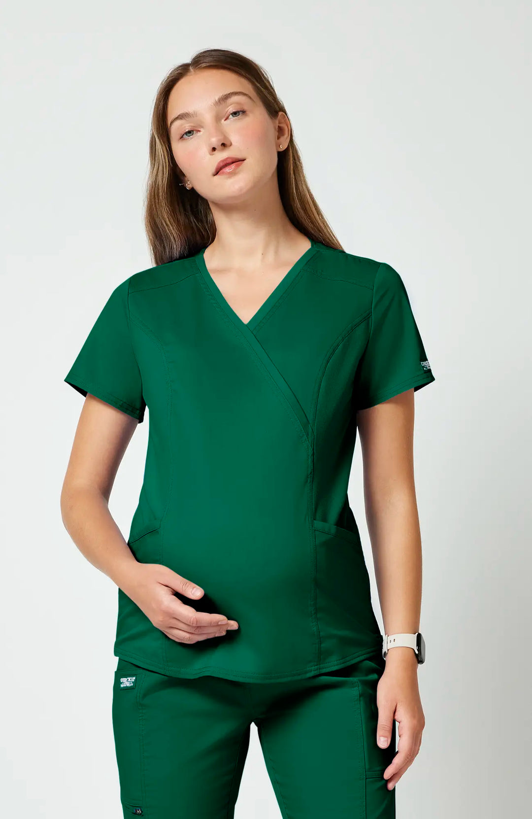 Cherokee Scrubs Maternity Mock Wrap Top Hunter Green | scrub-supply.com