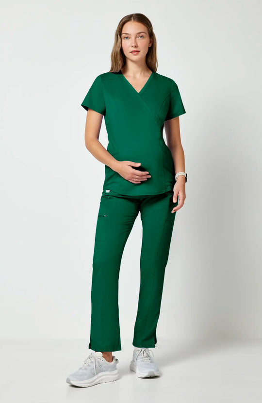 Cherokee Scrubs Maternity Mock Wrap Top Hunter Green | scrub-supply.com