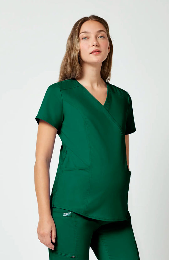 Cherokee Scrubs Maternity Mock Wrap Top Hunter Green | scrub-supply.com