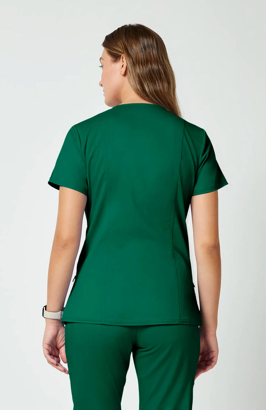Cherokee Scrubs Maternity Mock Wrap Top Hunter Green | scrub-supply.com