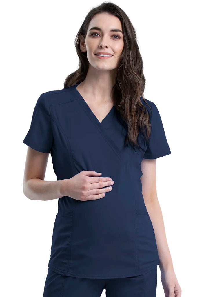 Cherokee Scrubs Maternity Mock Wrap Top Navy | scrub-supply.com