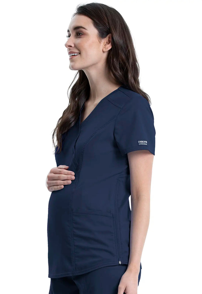 Cherokee Scrubs Maternity Mock Wrap Top Navy | scrub-supply.com