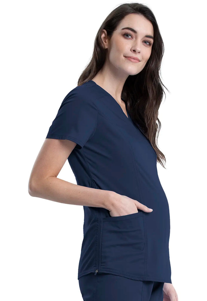 Cherokee Scrubs Maternity Mock Wrap Top Navy | scrub-supply.com