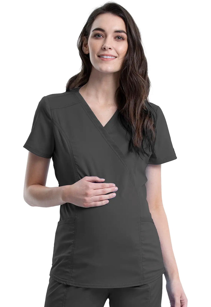 Cherokee Scrubs Maternity Mock Wrap Top Pewter | scrub-supply.com