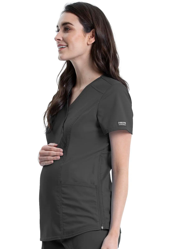 Cherokee Scrubs Maternity Mock Wrap Top Pewter | scrub-supply.com