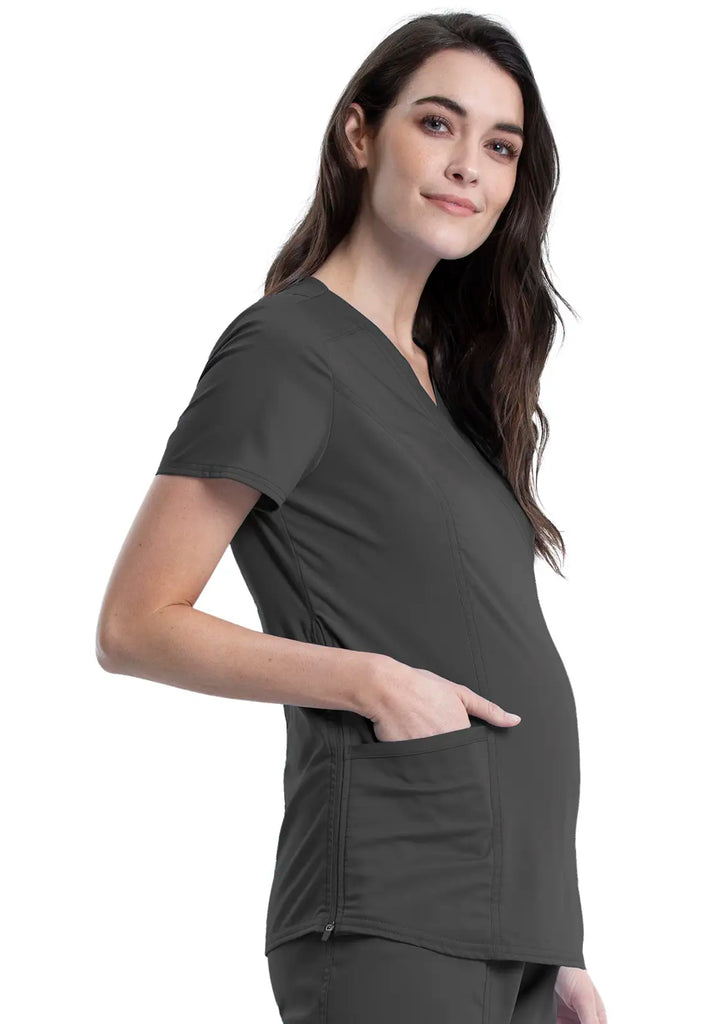 Cherokee Scrubs Maternity Mock Wrap Top Pewter | scrub-supply.com