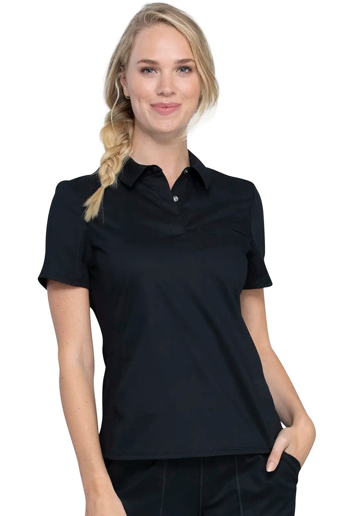 Cherokee Scrubs Women's Tuckable Snap Front Polo Shirt Black | scrub-supply.com