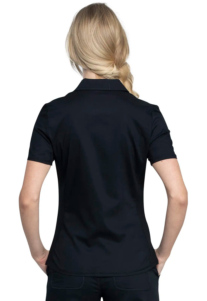 Cherokee Scrubs Tuckable Snap Front Polo Shirt Black | scrub-supply.com