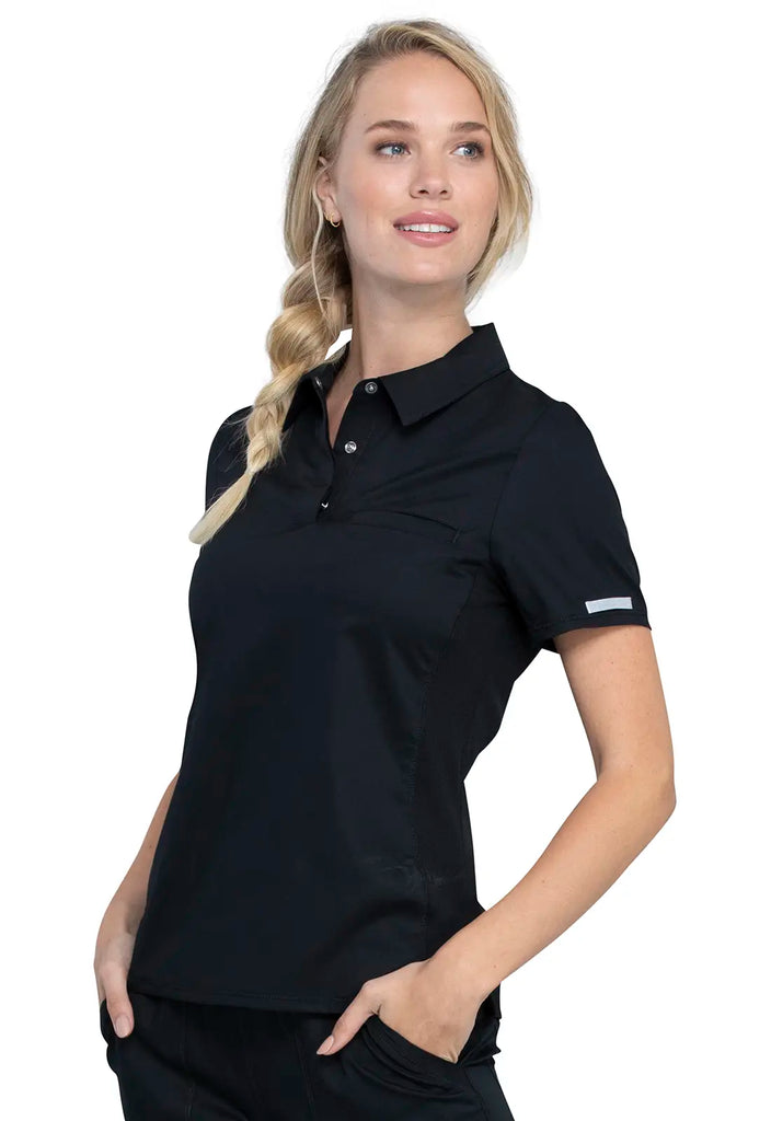 Cherokee Scrubs Women's Tuckable Snap Front Polo Shirt Black | scrub-supply.com