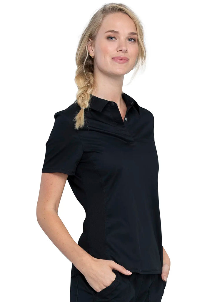 Cherokee Scrubs Tuckable Snap Front Polo Shirt Black | scrub-supply.com