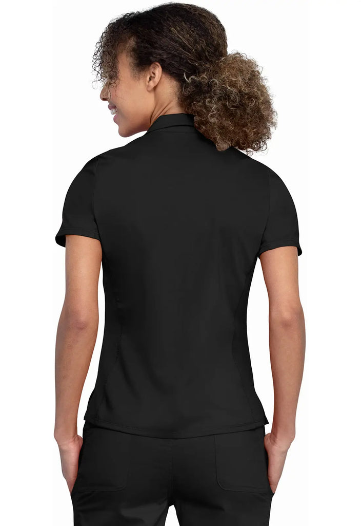 Cherokee Scrubs Women's Tuckable Snap Front Polo Shirt Black | scrub-supply.com