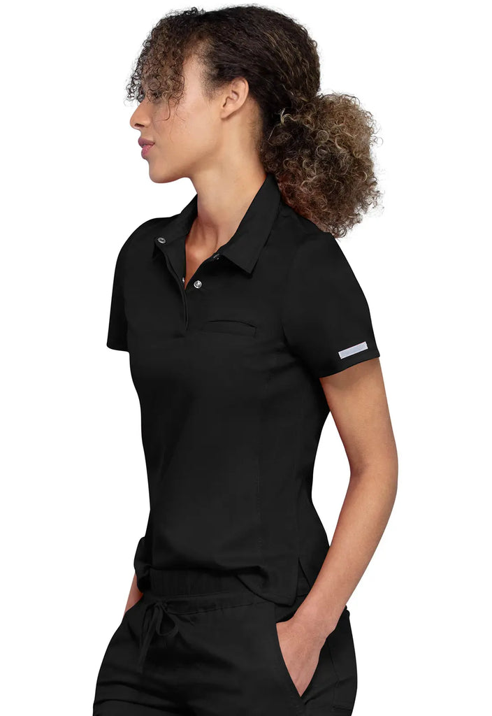 Cherokee Scrubs Women's Tuckable Snap Front Polo Shirt Black | scrub-supply.com