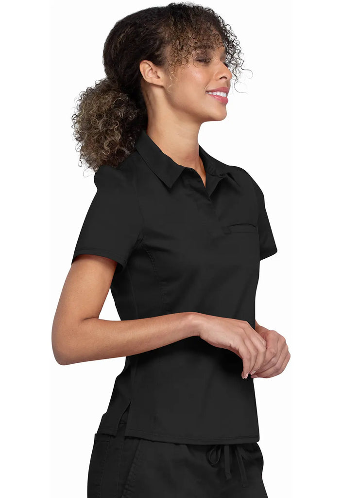 Cherokee Scrubs Women's Tuckable Snap Front Polo Shirt Black | scrub-supply.com