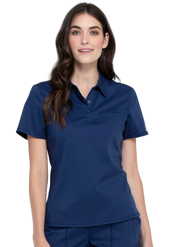 Cherokee Scrubs Tuckable Snap Front Polo Shirt Navy | scrub-supply.com