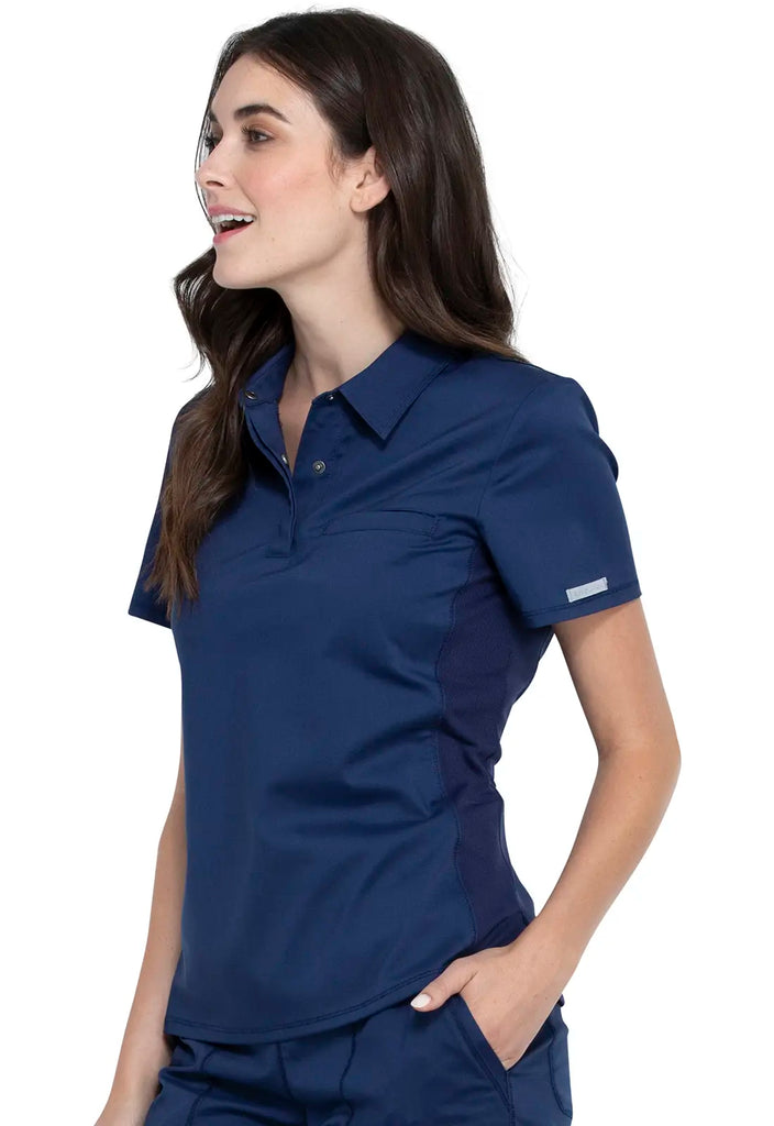 Cherokee Scrubs Women's Tuckable Snap Front Polo Shirt Navy | scrub-supply.com