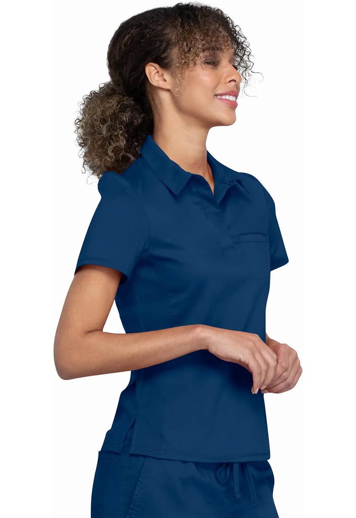 Cherokee Scrubs Women's Tuckable Snap Front Polo Shirt Navy | scrub-supply.com