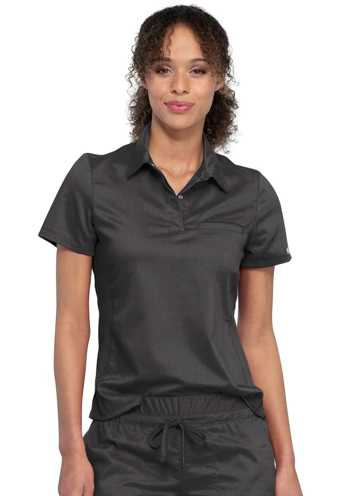 Cherokee Scrubs Tuckable Snap Front Polo Shirt Pewter | scrub-supply.com