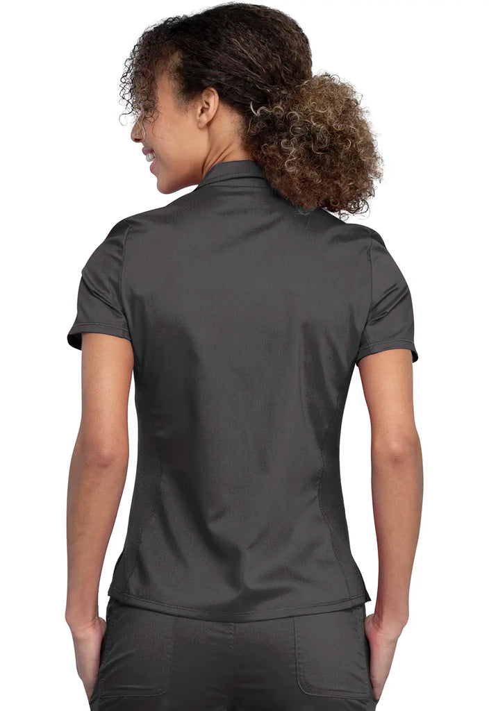 Cherokee Scrubs Tuckable Snap Front Polo Shirt Pewter | scrub-supply.com