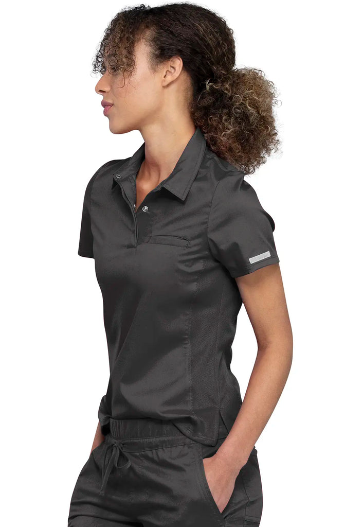 Cherokee Scrubs Tuckable Snap Front Polo Shirt Pewter | scrub-supply.com