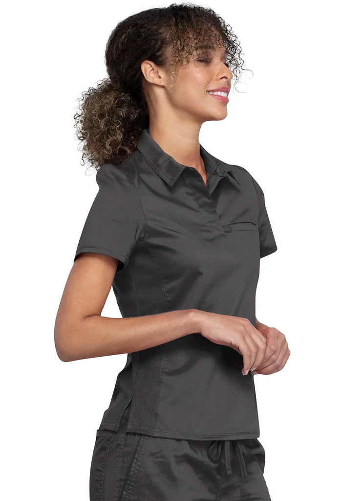 Cherokee Scrubs Tuckable Snap Front Polo Shirt Pewter | scrub-supply.com