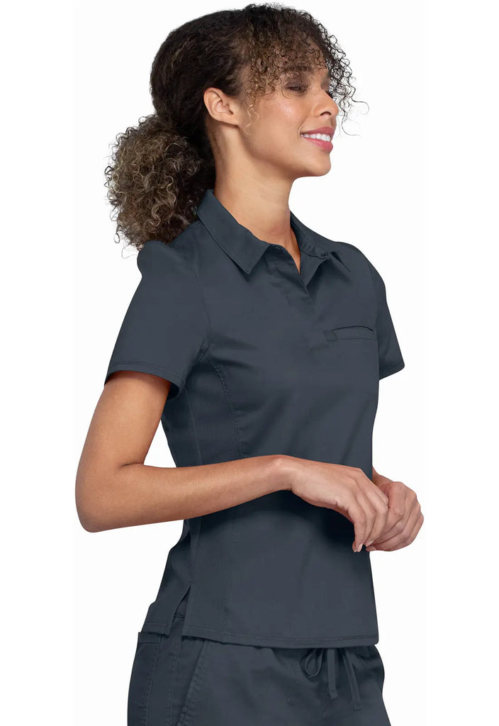 Cherokee Scrubs Women's Tuckable Snap Front Polo Shirt Pewter | scrub-supply.com