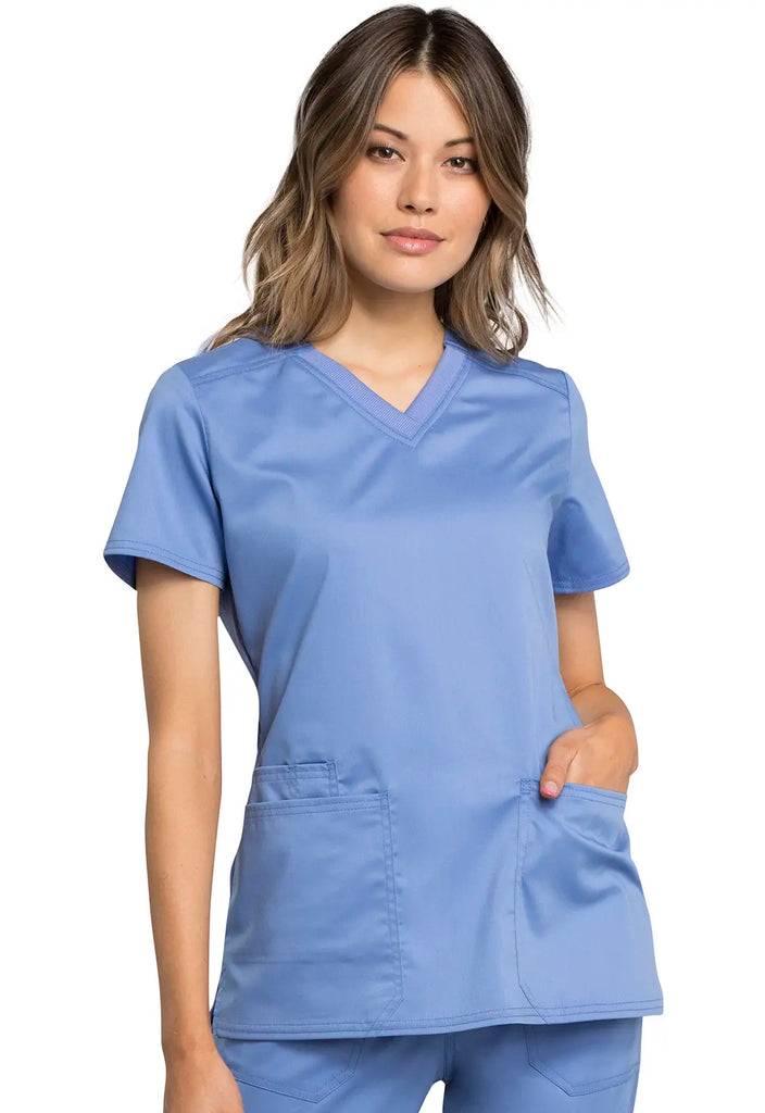 Cherokee Scrubs Revolution Tech 3-Pocket V-Neck Top Ceil Blue | scrub-supply.com