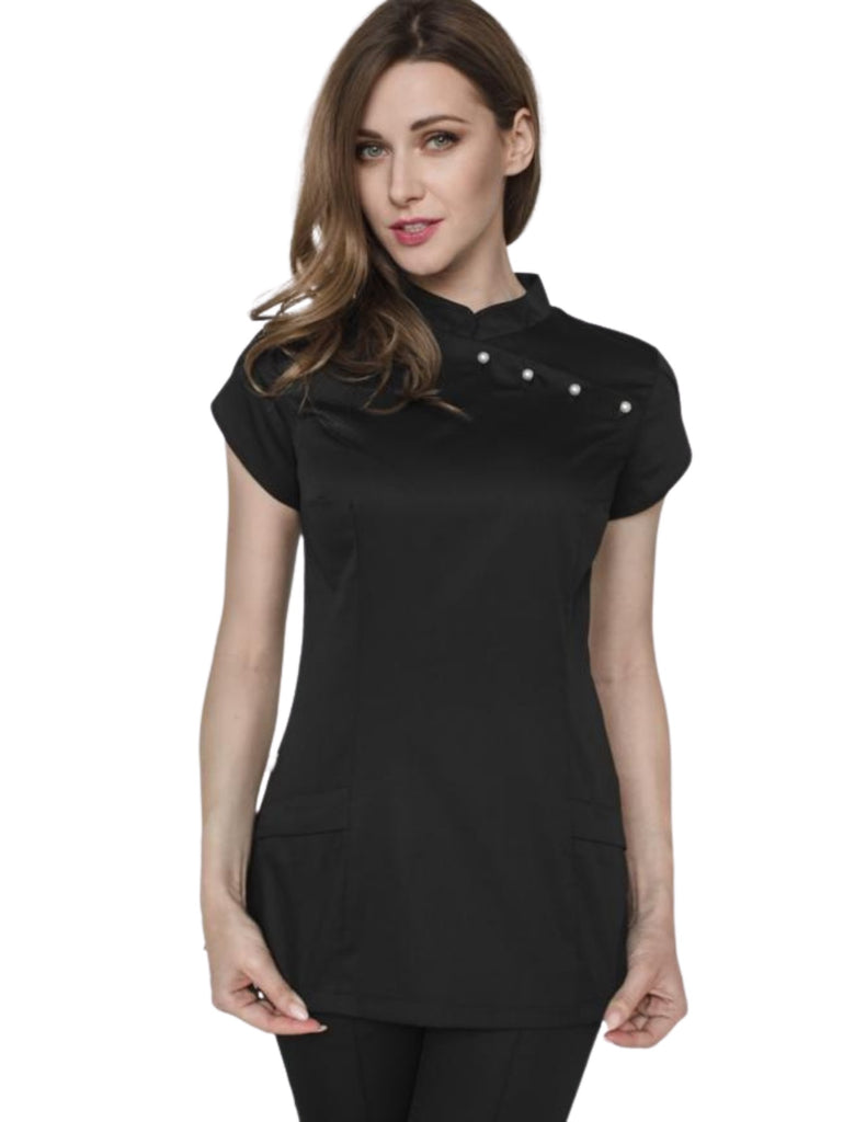 Treat in Style Pearls Blouse Black - LK1039-0300-1-50 by scrub-supply.com