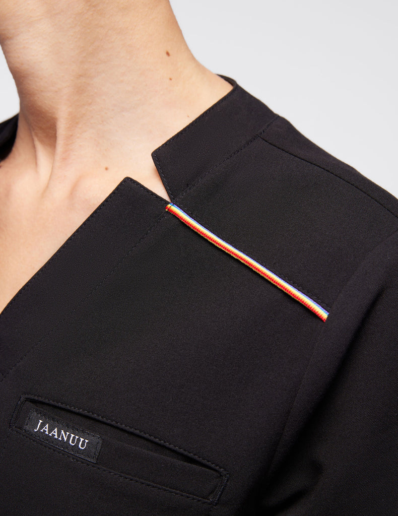 Jaanuu Women's Stripe Relaxed 3-Pocket Top Black -  by scrub-supply.com