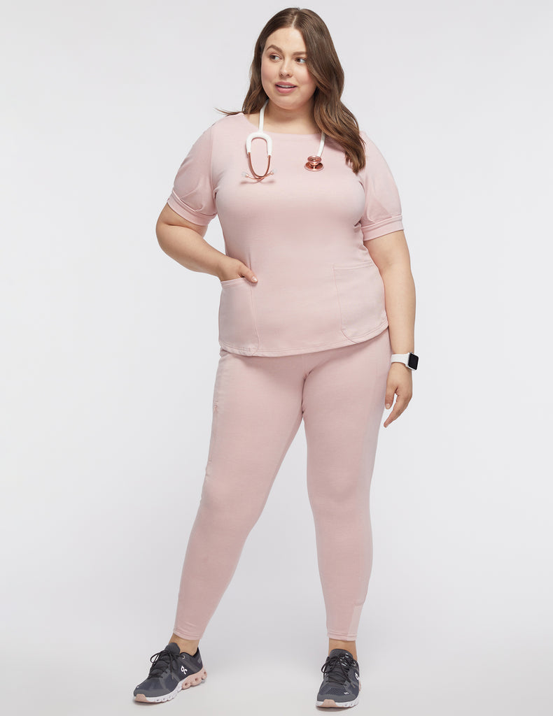 Jaanuu Women's Puff Sleeve Top Heather Blushing Pink -  by scrub-supply.com