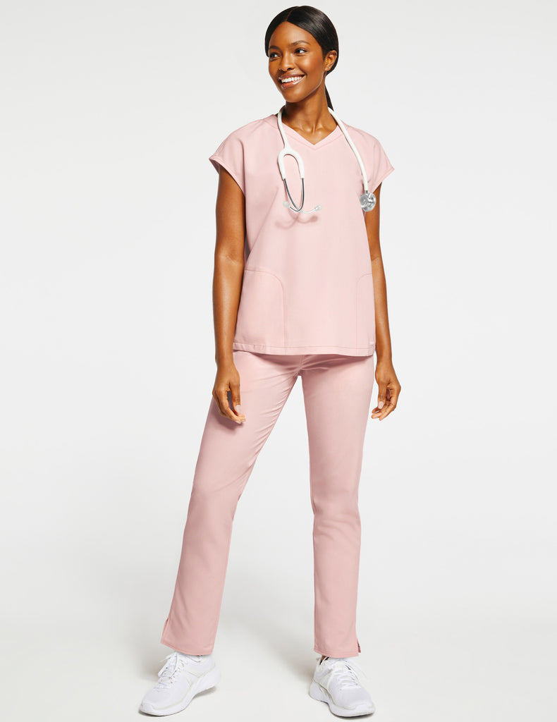 Jaanuu Women's 2-Pocket Cap-Sleeve Top Blushing Pink -  by scrub-supply.com