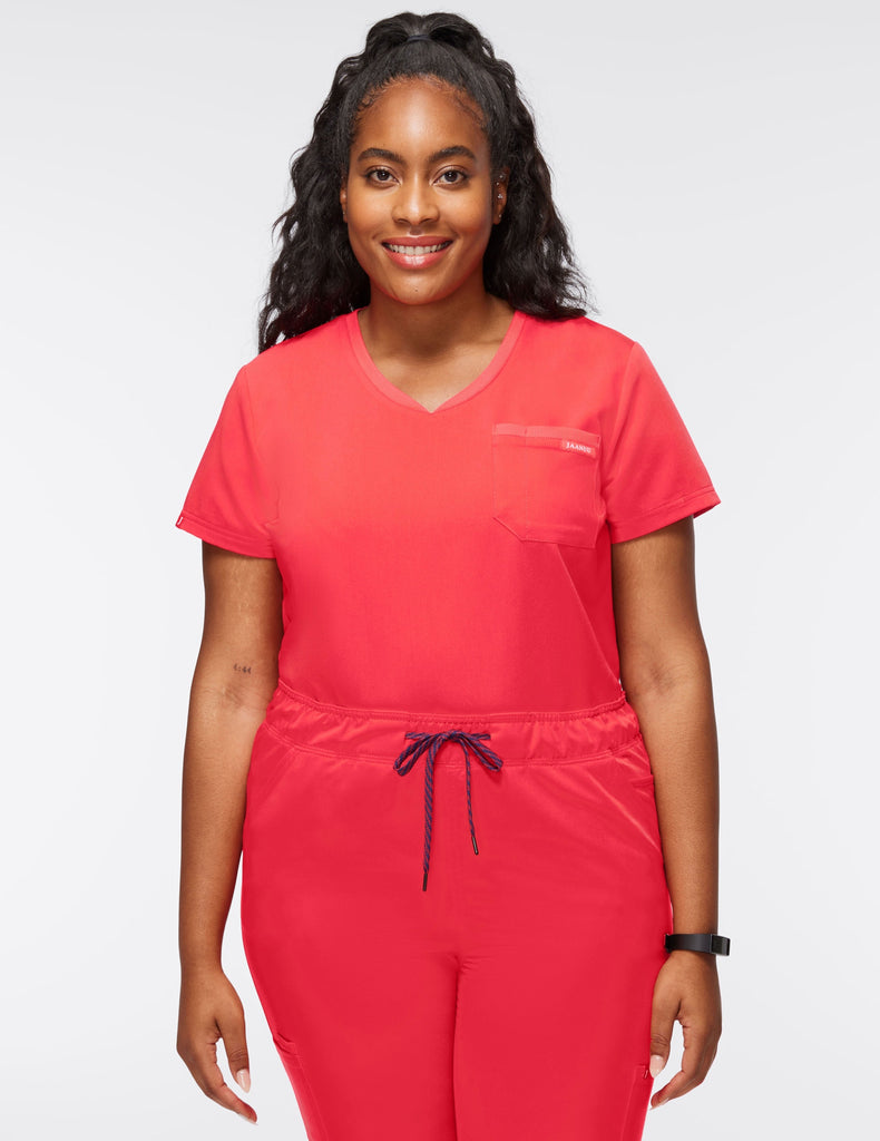 Jaanuu Women's 2-Pocket Tuck-In Top - Plussize Coral - J96241C-COYW-3X by scrub-supply.com