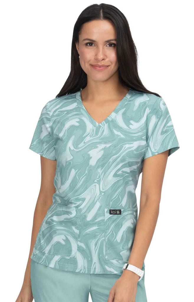 Koi Leslie Top - Plussize Sage All Over Marble - 384PR-SGM-5X by scrub-supply.com