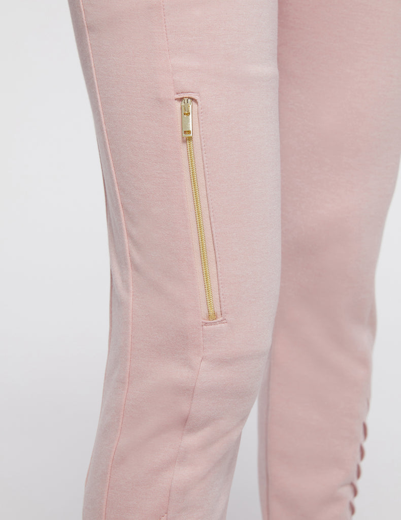 Jaanuu Women's Gold Zip Moto Pant Heather Blushing Pink -  by scrub-supply.com