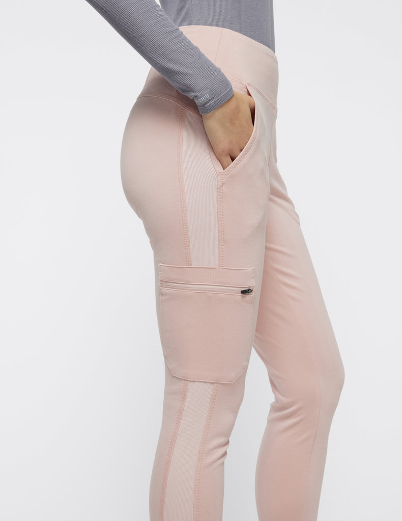 Jaanuu Women's 4-Pocket Rib Panel Pant Blushing Pink -  by scrub-supply.com