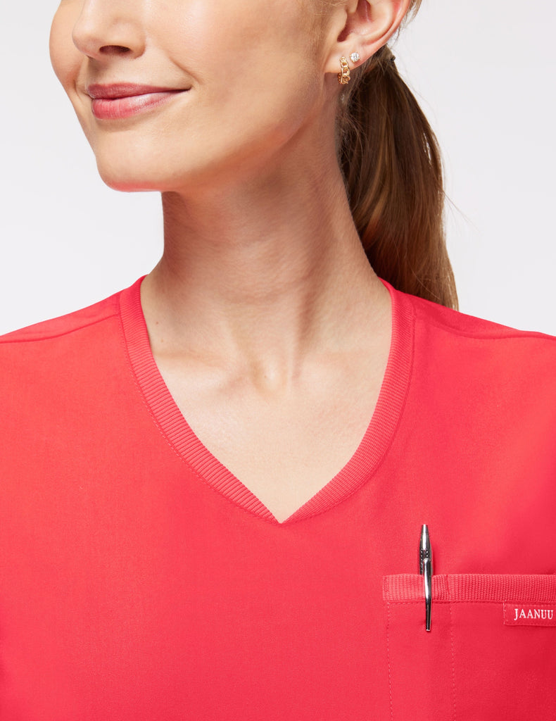 Jaanuu Women's 2-Pocket Tuck-In Top Coral -  by scrub-supply.com