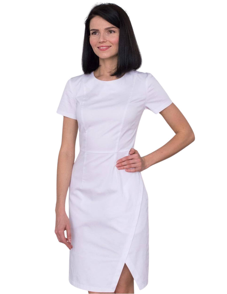 Treat in Style Slit Dress White - LK252-0100-1-50 by scrub-supply.com