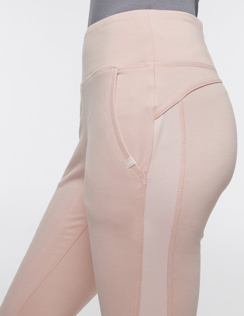 Jaanuu Women's 4-Pocket Rib Panel Pant Blushing Pink -  by scrub-supply.com