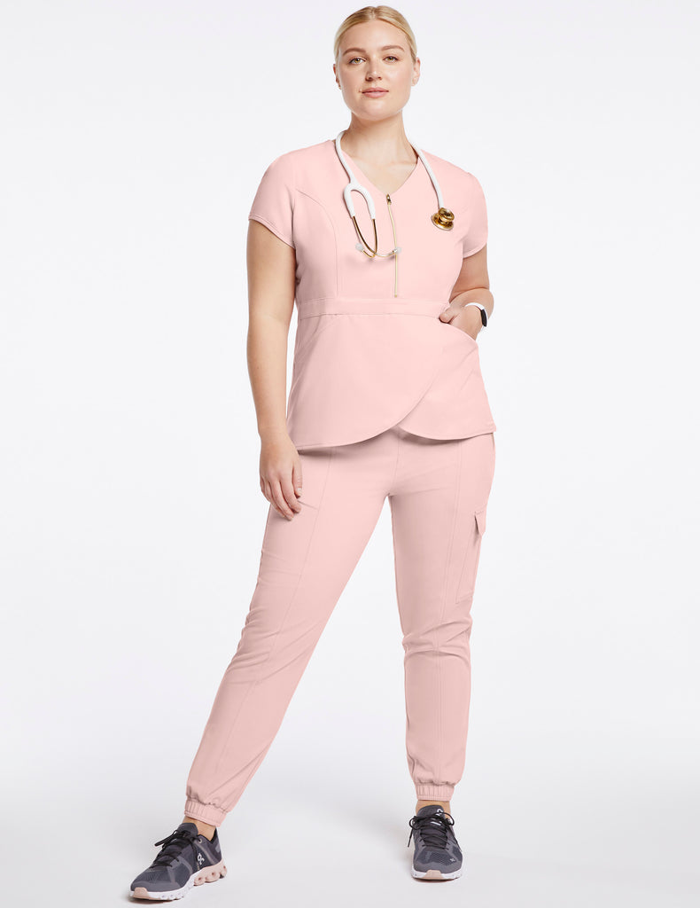 Jaanuu Women's Essential Gold Zip Jogger Blushing Pink -  by scrub-supply.com