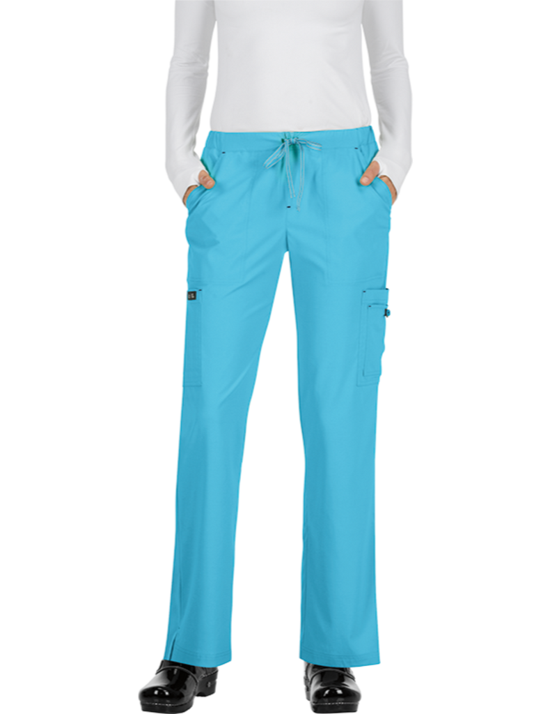 Koi Basics Holly Women's 8-Pocket Stretch Cargo Scrub Pants - Petite Size  3X, Heather Electric Blue Polyester/Spandex