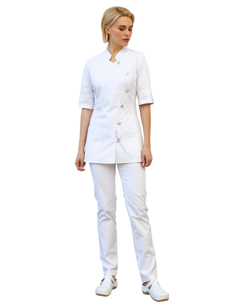 Treat in Style Asymmetric Collar Top White -  by scrub-supply.com