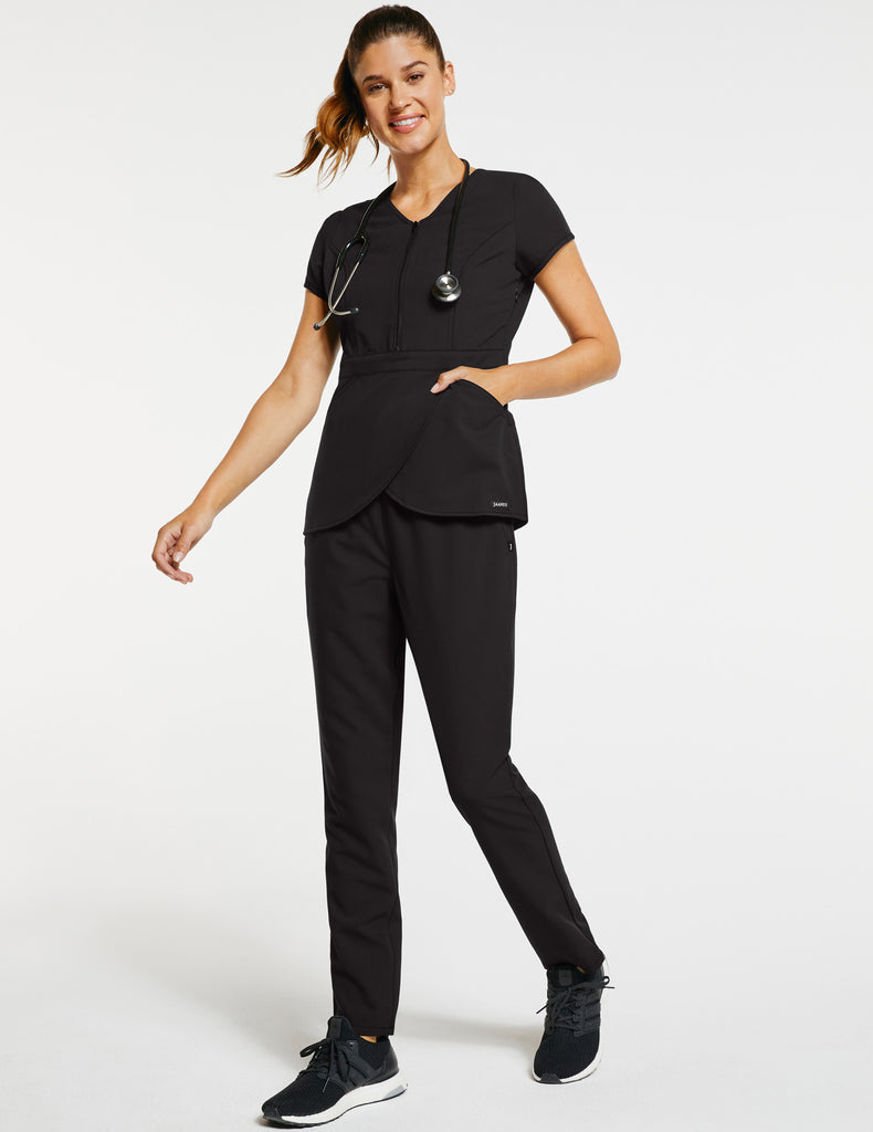 Jaanuu Women's Essential Relaxed Pant - Petite Black -  by scrub-supply.com